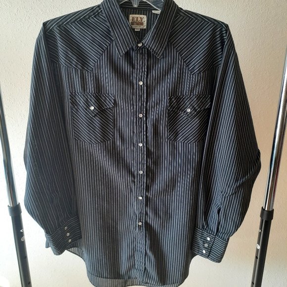 Ely Cattleman Other - Ely Cattleman Men's Western Long Sleeve Pearl Snaps Shirt Black Stripe XXL